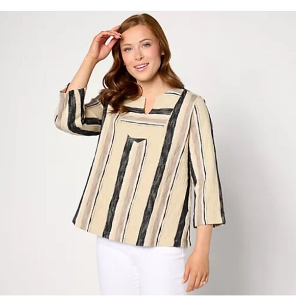 LOGO Lori Goldstein Beach to Street Striped Pullover Plus Size 1X Woven Womens T - Picture 3 of 8